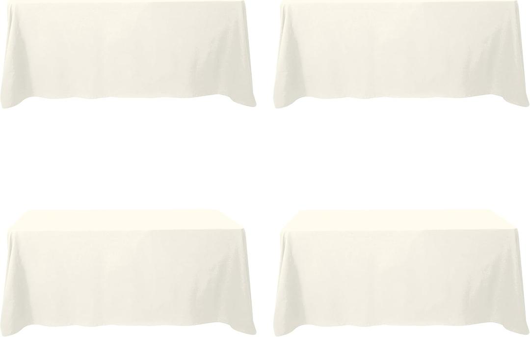 BRILLMAX 4 Pack Ivory Tablecloths 90 x 132 Inch for 6ft Rectangle Tables - 150 GSM Polyester Fabric, Floor Length Drop, Water, Stain & Wrinkle Resistant Cloth Cover for Wedding Reception Banquet