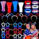 120Pcs 4th of July Accessories, Red White Blue Glow Sticks Patriotic Parade Throws Party Favors Bulk Fourth of July Light up Necklaces Glasses Anniversary Supplies Decor for Independence Day Party