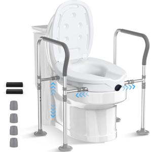 Raised Toilet Seat with Handles,Elevated Toilet Seat Riser for Seniors, Lift Seat Riser Adjustable Height& Width,for Elderly,Pregnant and Handicap