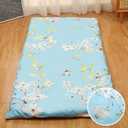 Preboun Futon Mattress Cover with Zipper 84 x 58/80 x 39 Japanese Floor Cushion Tatami Thai Korean Sleep Mats Protector Cover Washable Skin Friendly Without Futon(Flower,Twin Size,Blue)