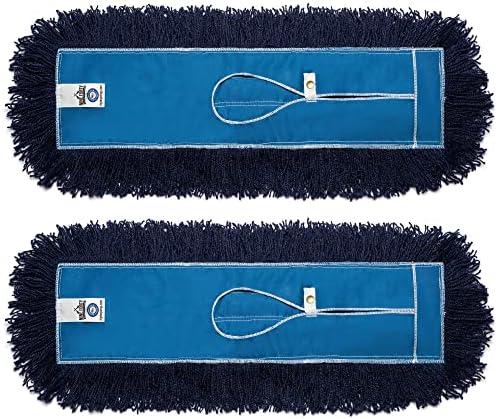 Nine Forty 2-Pack 36-Inch Premium Nylon Dust Mop Replacement Head - Heavy Duty Refill for Industrial, Commercial, and Residential Cleaning - Dry Floor Duster for Hardwood Surfaces - Blue (2-Pack)