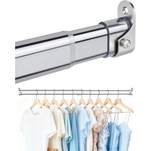 Premium Chrome Oval Closet Rod for Hanging Clothes 18.2 to 31 Inch, Includes End Supports, Adjustable Wardrobe Tube, Heavy Duty Extendable Closet Pole, Carbon Steel