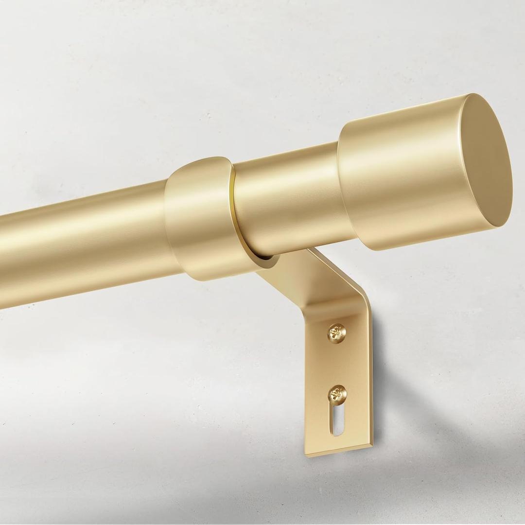 Heavy Duty Curtain Rods for Windows 66 to 120 Inch, 1 Inch Gold Curtain Rod, Adjustable Decorative Long Curtain Rods with Easy Installation and Modern Design (A2,Gold,30"-120") (30"-120", Gold)