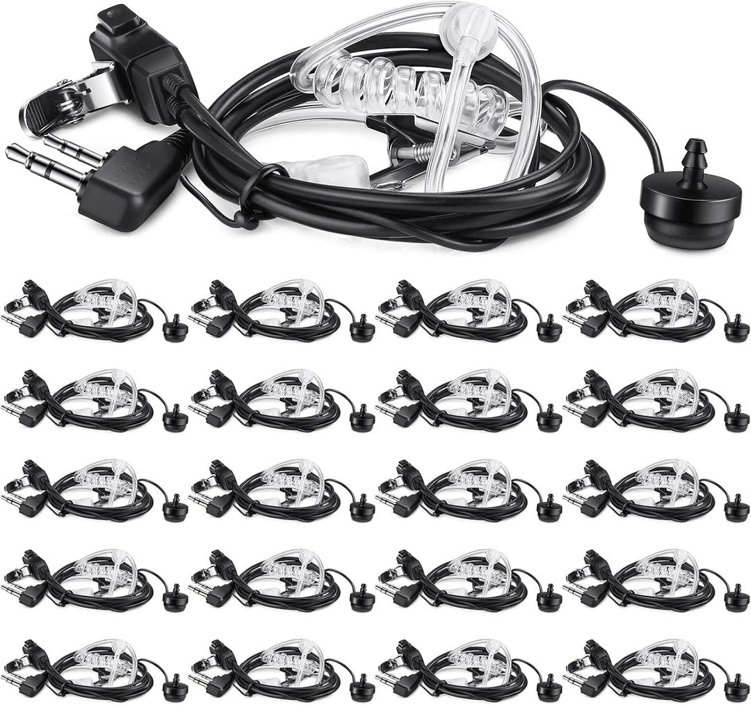 Weewooday 20 Pack Walkie Talkies Earpiece with Mic Radio 2 Pin Acoustic Tube Headset Earpiece Compatible with Baofeng UV-5R Retevis H-777 RT1 RT21 RT22 Arcshell AR-5 2 Way Radio