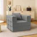Single Couch Sofa for Small Spaces , 2-in-1 Single Boneless Sofa with Soft Corduroy Foldable Chair Lounger Sleeper Sofas for Small Apartment, Living Room, Home Officee(Light Gray, 35.43" Single Sofa)
