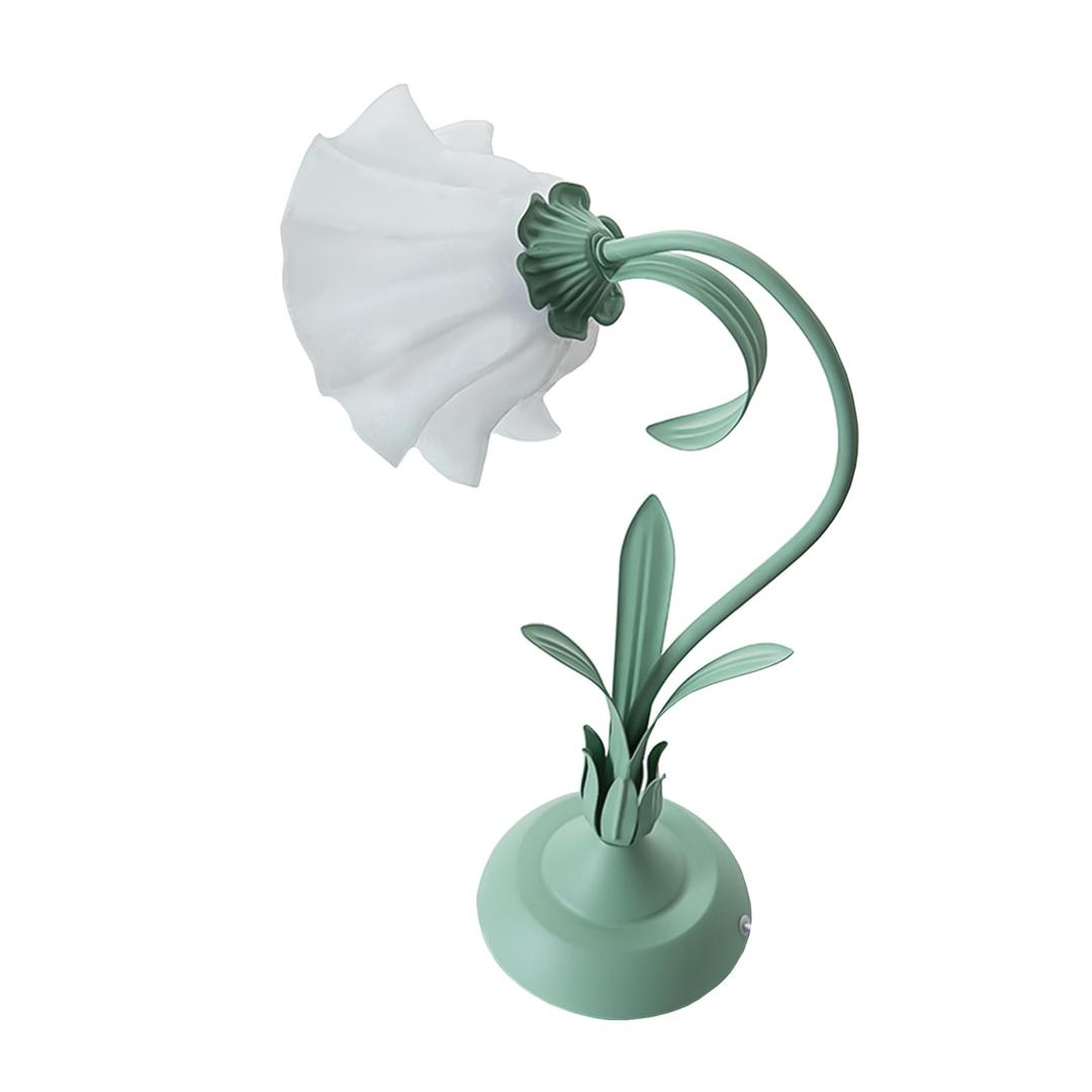 Green Glass Table Lamp, Modern Floral Shape Bedside Lamp, Table Lamp Flower Shaped Atmosphere Night Light, 19.6 inches Flower Table Lamps for Bedroom Girl's Room Living Room Bedroom Office