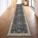 Black Boho Washable 2x10 Hallway Runner Rug - Extra Long Runners for Kitchen, Bathroom, Stair, Non-Slip Floor Carpet Rugs for Large Entryway Indoor, Vintage Multi Ashen Floral Decor