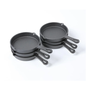 Cast Iron Mini Skillet, Round Pan, Mini Server, DIA 5.3inch, 6 Pcs, Black