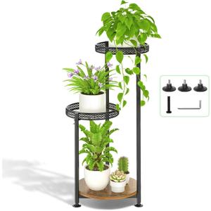 3 Tier Large Plant Stand Indoor Outdoor Clearance, Metal Flower Shelf Pot Holder, 10in Wide Multiple Plants Tall Corner Display Rack for Patio Orchid Office Porch Living Room Garden, Black