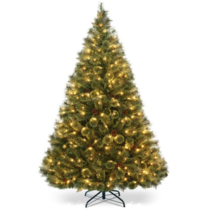 6 ft. Pre-Lit PVC Artificial Carolina Pine Tree Flocked Cones Hinged with LED Lights