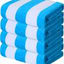 Exclusivo Mezcla 4 Pack Cotton Oversized 35x70 Inches Soft Cabana Stripe Thick Beach Towel, Super Absorbent Travel Bath Pool Towel (Sky Blue)