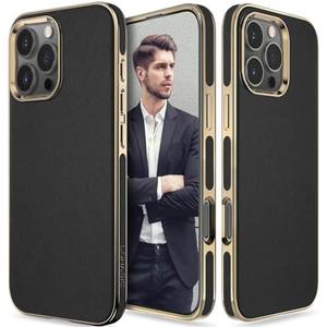 LOHASIC for iPhone 16 Pro Max Case, Luxury Vegan Leather Classic Design Soft Back Cover Protective Cases for iPhone 16 ProMax 6.9 inch 2024 New, Black Gold