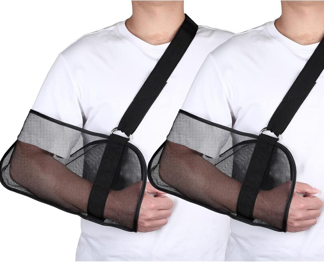 2 Pieces Mesh Arm Shoulder Sling Adjustable Shoulder Immobilizer for Shower Breathable Rotator Cuff Solution Lightweight Shoulder Sling for Shower Brace Black Arm Supports for Supporting Elbow Wrist