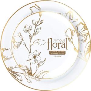Antique Gold Floral Plates Combo 7"+10" Case of 128 (4 packs x 32)