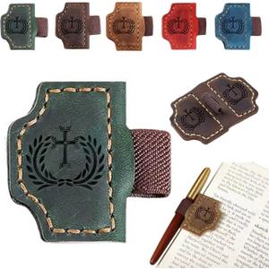 Mao'er 2-in-1 Genuine Leather Pen Clip Bookmark, Cross Bible Bookmark with Pen Loop, Christian Religious Gift for Book Lovers, Bible Readers, Easter Christmas Baptism Confirmation Gifts for Men Women