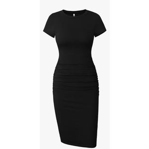 Missufe Women's Short Sleeve Ruched Casual Sundress Midi Bodycon T Shirt Dress ,Size M