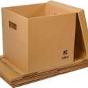 Vinyl Record Storage Box & Moving Box Sturdy Cardboard with Removable Lids and Handles, Holds 60 Records/Laser Discs Each - Set of 4 Boxes (Kraft)
