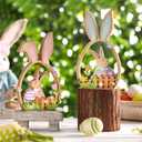 Yousoontic 2 Pcs Easter Decorations for the Home Easter Wooden Table Decorations Farmhouse Rustic Wood Bunny with Egg Easter Tiered Tray for Spring Indoor Home Party Tabletop Decoration Gifts