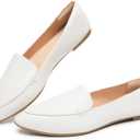 FINIWOR Loafers for Women Flats Shoes Women Pointed Toe Dress Shoes Comfortable Memory Foam Penny Loafers Slip On Shoes 9, White