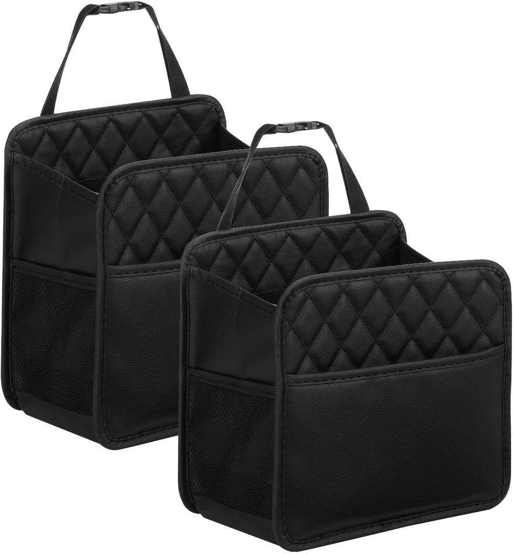 LXUNYI Car Organizer Back Seat, 2 Pack Waterproof Pu Leather Car Seat Storage Bag Large Foldable Universal Hanging Car Seat Back Organizer for Kids & Adults with Cup Holders Car Travel Accessories