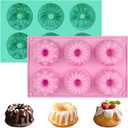 HUAKENER 2 Pcs Mini Fluted Cake Pan, 6-Cavity Fluted Tube Cake Pan, Non-stick Silicone Baking Mold for Cupcakes, Donuts, Cornbread, Brownies, Jellies