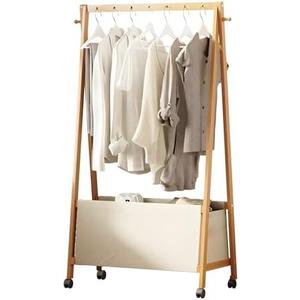 Amazon.com: SHUOXIANG Bamboo Clothing Rack with Top Hanging Garment Rod, 2 Side Hooks & Bottom Fabric Storage Basket and 360 Rotating Wheels, Space-Saving Organizer for toys, Hats, Bags & folded clothes : Home & Kitchen