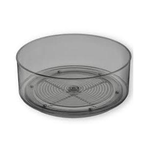 Home Intuition Round Plastic Grey Lazy Susan Turntable Food Storage Container for Kitchen (9" Round, 2 Pack)