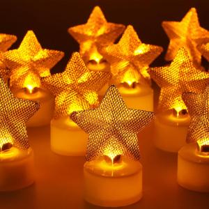 12PCS Star Tea Lights Candles(Ironwork), LED Flameless Candles Battery Operated for Holiday Gifts, Led MINI Electric Faker Votive Tealight Candles for Desk, Birthday Decorations (Star, 12)