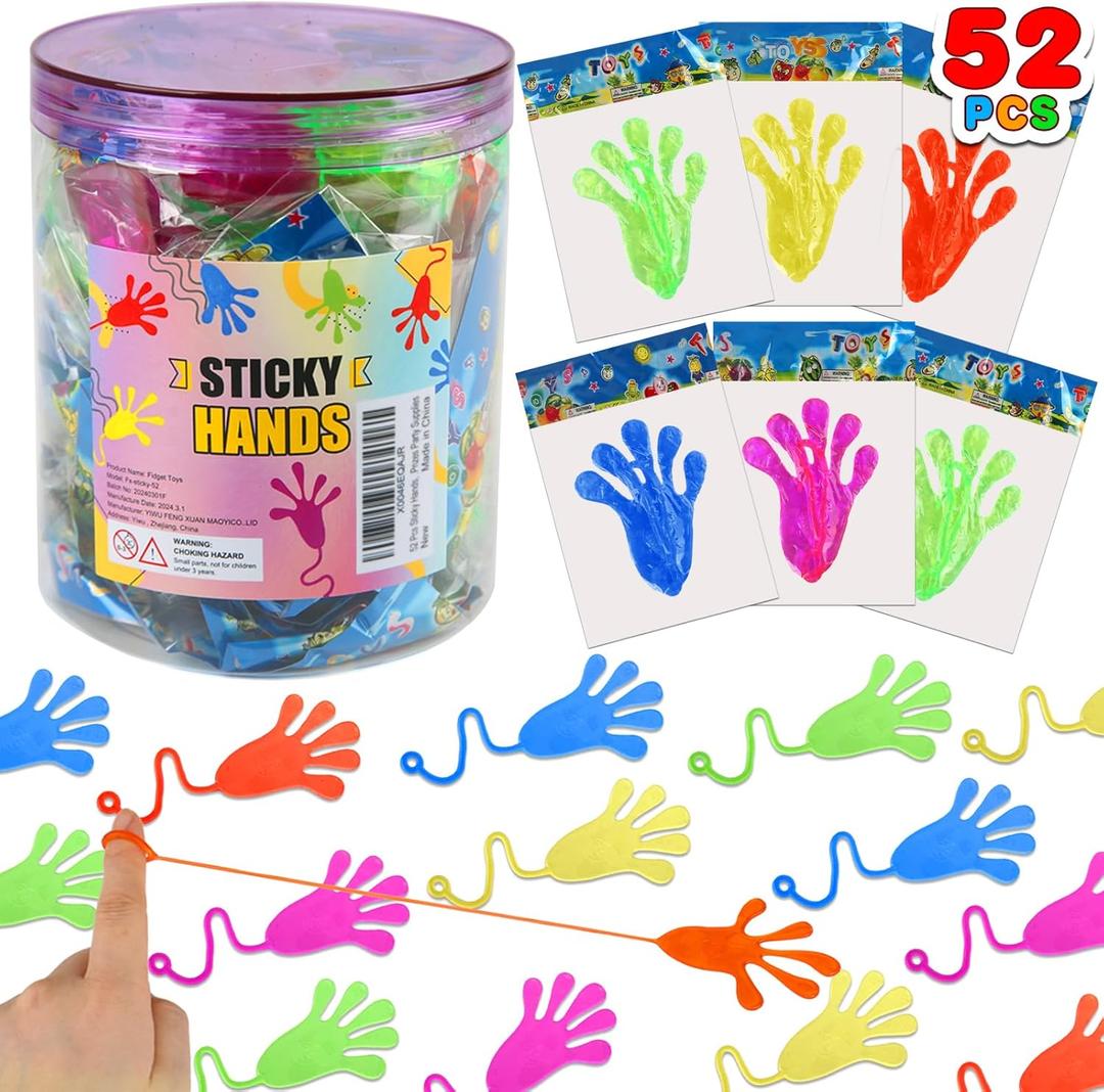 52 pcs Sticky Hands, Party Favors for Kids 4-8 8-12 Goodie Bag Stuffers Treasure Box Prizes Mini Stretchy Hands Fidget Toys Adults Party Supplies Birthday Gifts for Boys Girls Teens