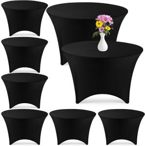 Preboun 8 Pack 72 Inch/ 6 FT Spandex Round Tablecloth Fitted Stretch Tablecloth Elastic Table Cover for Wedding Party Restaurant Banquet Cocktail and Halloween(Black)