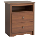 Prepac Yaletown Traditional 2-Drawer Tall Nightstand Side Table, Bedside Table with 2 Drawers and Open Shelf 16" D x 23" W x 28" H, Espresso, EDNH-1202-1