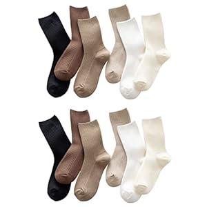 Women’s Cute Cotton Crew Socks Neutral Aesthetic Slouchy Boot Dress Socks Women Girls Granola Essentials 12 Pairs Set