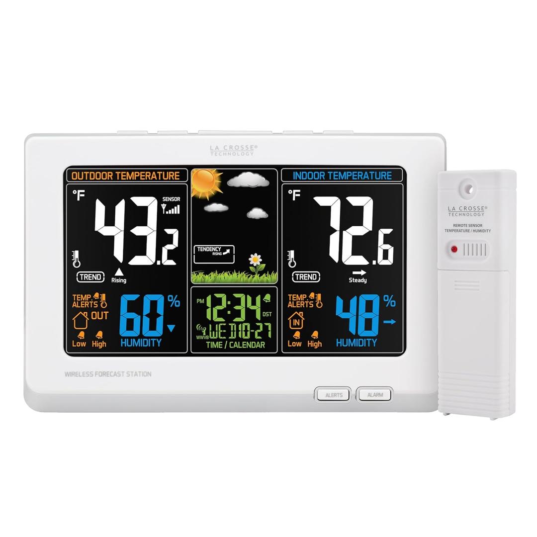 La Crosse Technology Wireless Atomic Digital Color Forecast Station with Alerts, White (308-1414W)