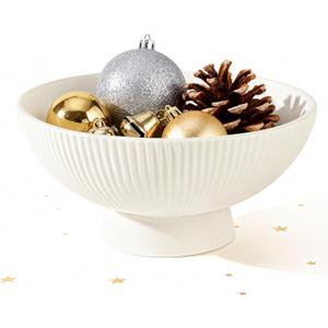 White Ceramic 8 Inch Small Decorative Bowl Fruit Bowl for Kitchen Counter Modern Pedestal Footed Centerpiece Bowl for Coffee Table & Home Decor Fall Catch-All Bowl for Key, Candy