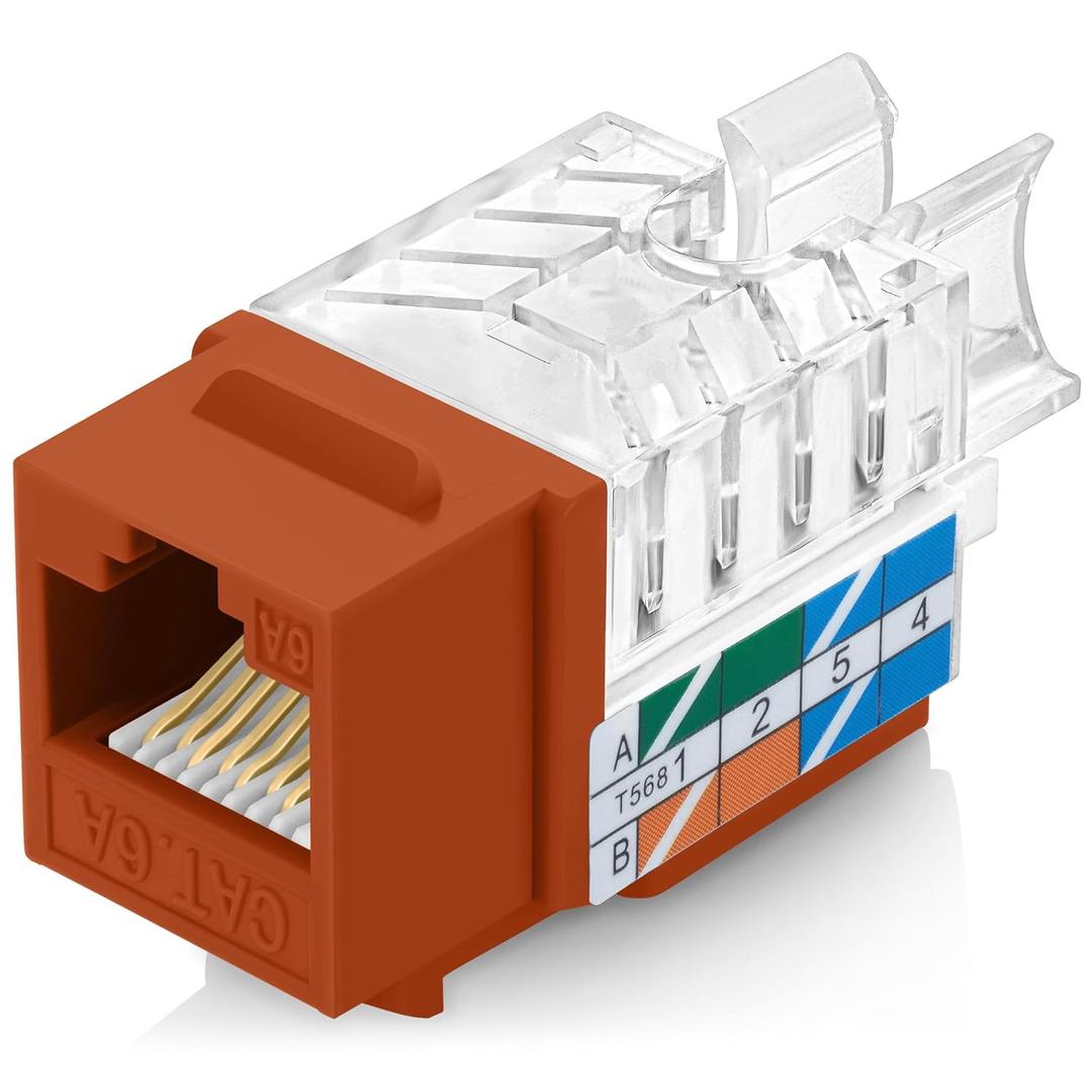 Everest 45° Angled RJ45 Cat6A Keystone Jacks 10Pack in Orange  Slim Profile Female RJ45 Connectors  Cat 6A Keystone Jack  Compatible with 45° Angled Speed Termination Tool  45Term (B0BL3GS7ZY)