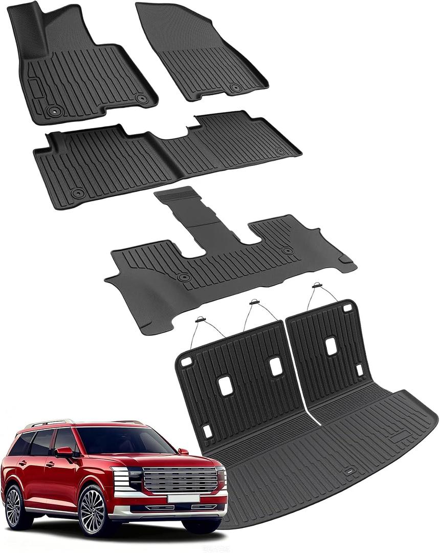 Car Floor Mats for Hyundai Palisade 2026 7/8 Seats Hybrid Full Set 5PCS | TPE Material All Weather Easy-install Odorless Waterproof Non-slip Easy-clean Handle Hevy Spills Not Fits Fuel Model