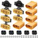 XT60E-F Plug Kit, XT60E-F Female Plug Panel Mount XT60h XT60 Male Bullet Connector with Waterproof Cover for RC FPV Drone Lipo Battery Quadcopter (10 Pack)