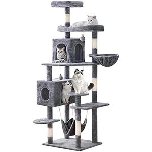 YARUOMY Cat Tree 71.6 inches Cat Tower for Indoor Cats, Multi-Level Cat Condo Furniture with Scratching Posts, Plush Perches, Activity Center with Cozy Basket & Hammock for Large Cats, Light Gray