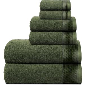 Belizzi Home 100% Cotton Ultra Soft 6 Pack Towel Set, Contains 2 Bath Towels 28x55 inchs, 2 Hand Towels 16x24 inchs & 2 Washcloths 12x12 inchs, Compact Lightweight & Highly Absorbant - Olive Green