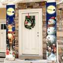Retro Christmas Decorations Merry Christmas Door Banner Blue Snowman Reindeer Moon Yard Front Porch Sign Hanging Xmas Decor for Home Indoor Outdoor Garage Wall Front Door Party Supplies