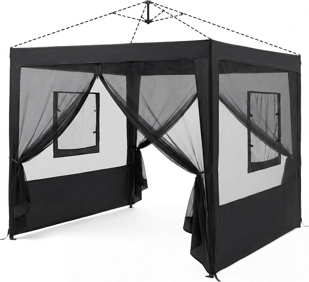 4 Pcs Food Service Mesh Sidewalls for Canopy Tent 10' x 10' (Canopy Not Included) Insect Proof Sidewall with Roll up Windows and Zipper for Farmers Market Camping Festival Stalls(Black)