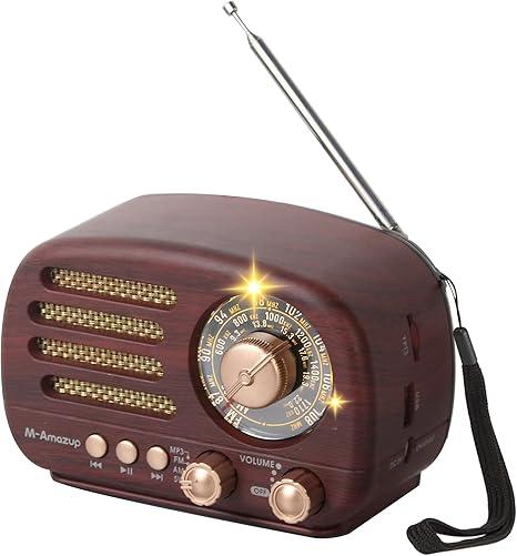 Radios Portable AM FM SW, Retro Radio with Speaker, Transistor Radio Bluetooth 5.3, Rechargeable Battery Powered, TWS, Support TF Card/MP3/USB Playing, Gifts for Senior, Dark Wood