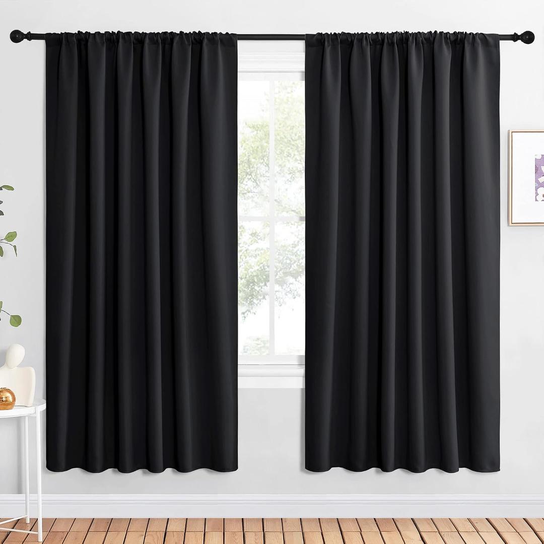 NICETOWN Black Blackout Curtain Blinds - Solid Thermal Insulated Window Treatment Blackout Drapes for Bedroom (2 Panels, 62 inches Wide by 72 inches Long)