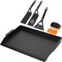 Utheer Griddle Kit, 25" x 16" Pre-Seasoned Cast Iron Flat Top Griddle with 5-Piece Scratch-Free Nonstick Safe Nylon Tools, Universal Grill Griddle for Gas Grill & Stove Top, BBQ, Camping and Cooking