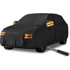 SUV Car Cover Waterproof All Weather, Car Covers for Automobiles with 420D Oxford Waterproof 6000Pa Zipper Telescopic Rod Full Cover Universal Fit SUV Up to 193'
