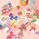 Daifunli 152 Pcs Holographic Chunky Glitter, Gold Foil Flakes, Dried Pressed Flowers and Double-Sided Faux Butterfly Epoxy Resin Jewelry Molds Kit for DIY Art and Crafts Candle Soap Jewelry Making