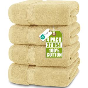 Utopia Towels 4 Pack Premium Bath Towels Set, 27 by 54 Inches, 100% Ring Spun Cotton 600GSM, Lightweight and Highly Absorbent Quick Drying Towels, Perfect for Daily Use, Beige