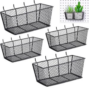 Sieral 4 Pcs Black Pegboard Baskets Metal Wire Shelf Baskets Peg Board Organizer Accessories Wall Mount Organizer Attachments for Garage Workbench Various Tool Accessories, 2 Sizes (Medium, Large)