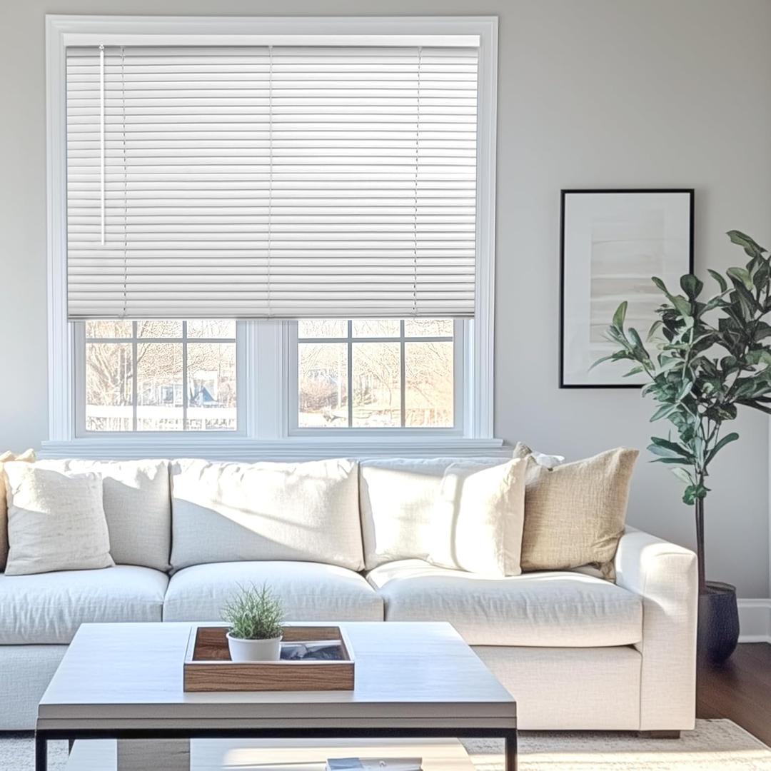 CHICOLOGY Cordless Mini Blinds for Indoor Windows, 29" W x 36" H, White Vinyl 1" Slats with Tilt Wand, Light Filtering to Room Darkening, Moisture-Resistant, Child-Safe, Screw-Mount Installation