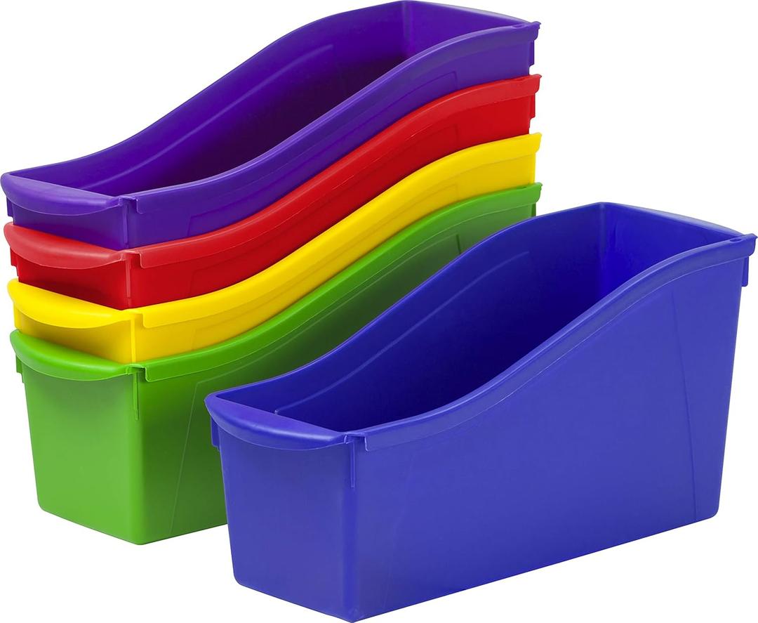 Storex Large Book Bin, Linking Storage Bin, Dry Erase Surface, 14.3 x 7 x 5.3 Inches, STEM Assortment, (70105A06C) (Pack of 30) (Assorted)